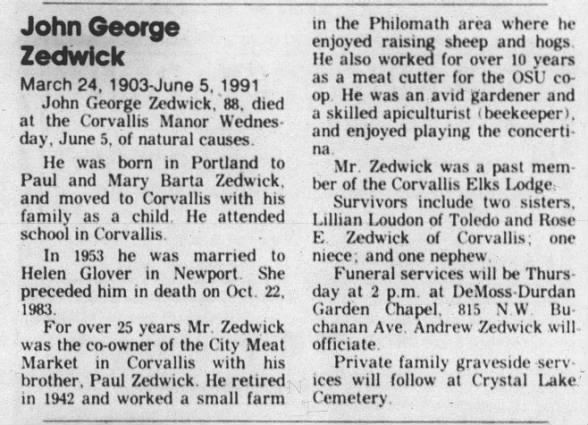 John G Zedwick 6/18/1991